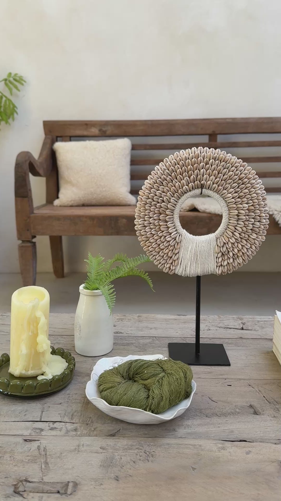 Beaded shell circle on stand | Small