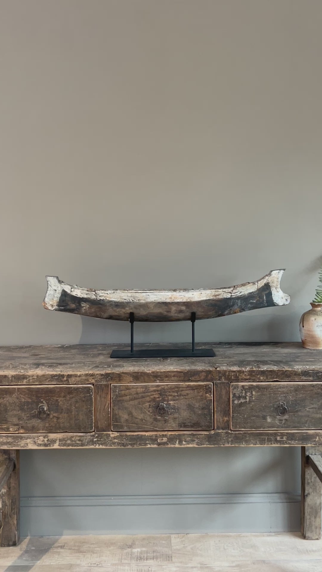 Antique wooden boat on stand | Krishna