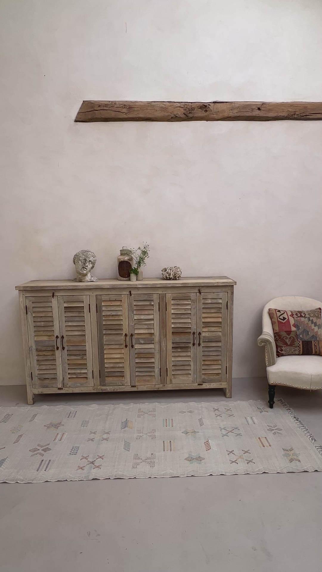 Vintage Limewashed Louvre Shutter Door Cabinet
