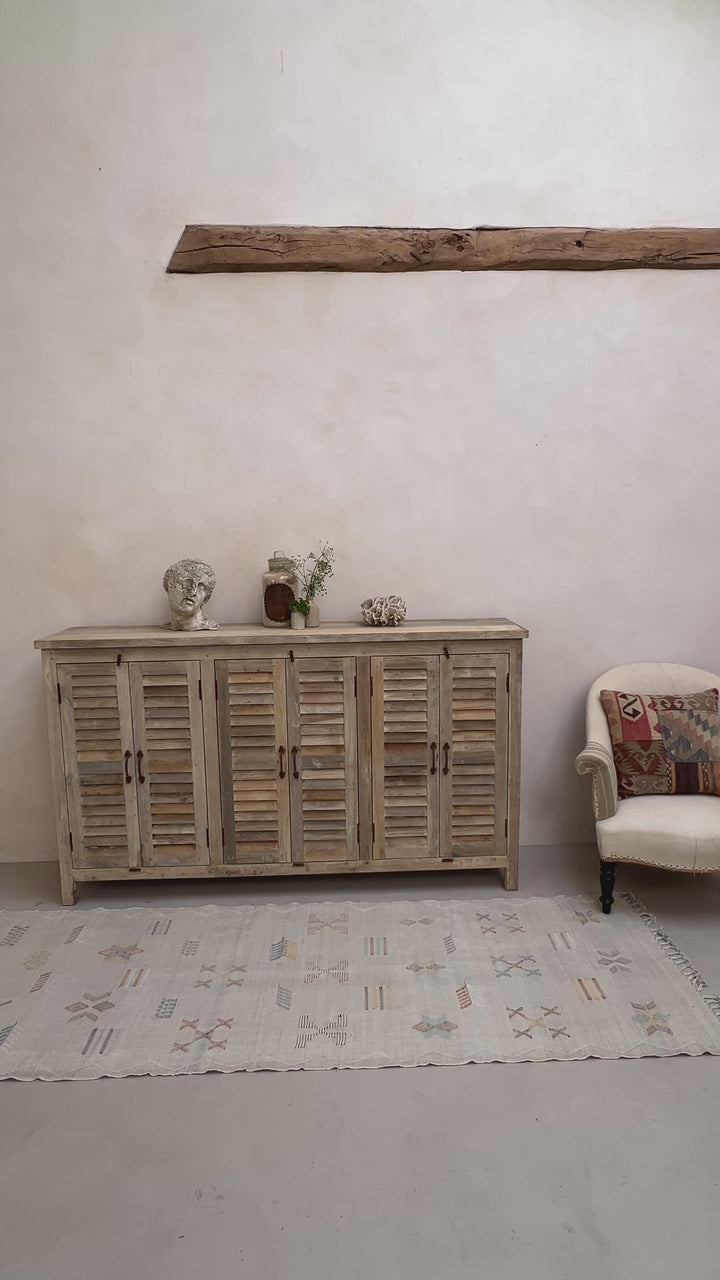 Vintage Limewashed Louvre Shutter Door Cabinet