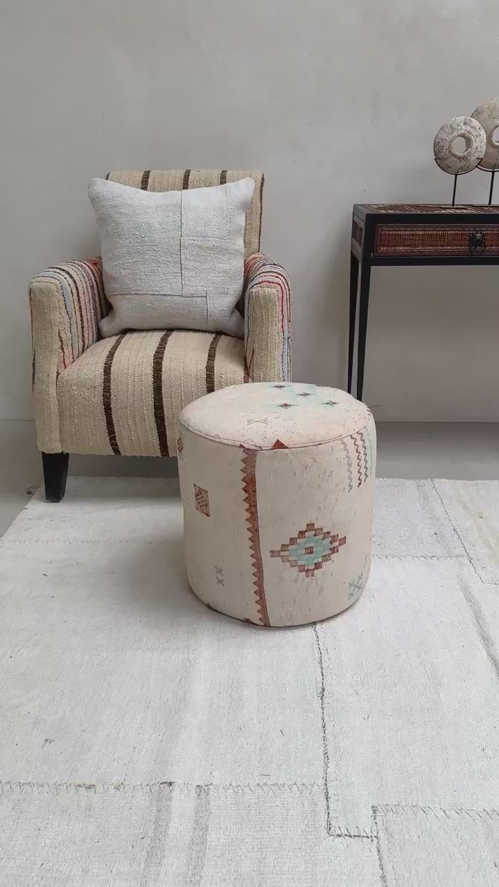 Vintage Moroccan Round Floor Pouf | Small
