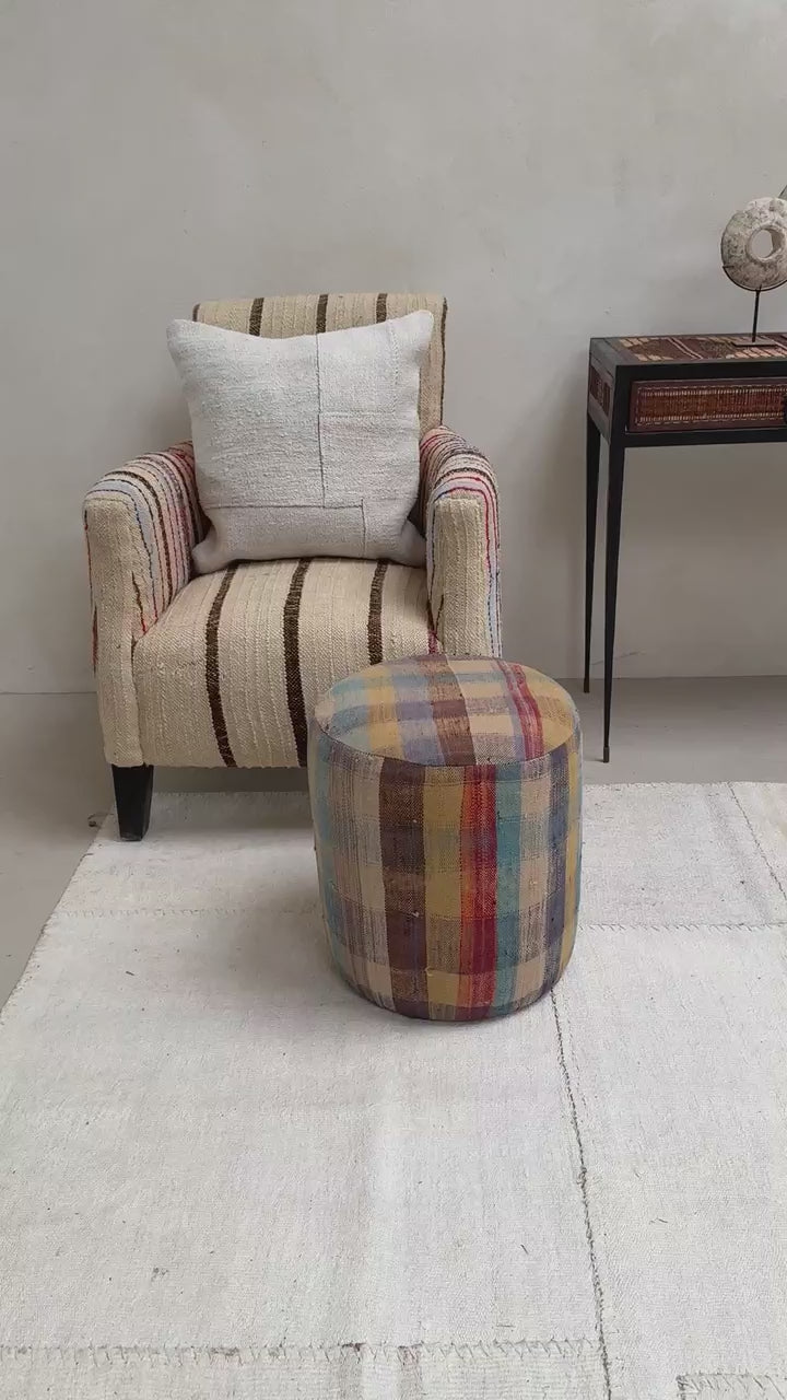 Vintage Moroccan Round Floor Pouf | Small