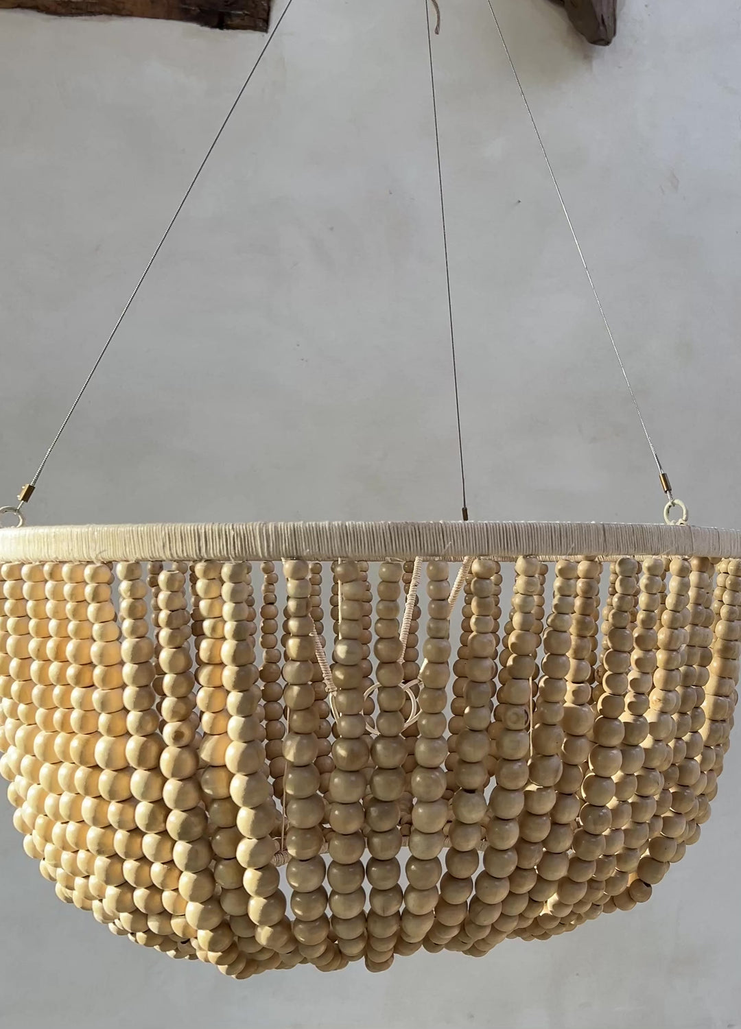 Wooden bead chandelier natural