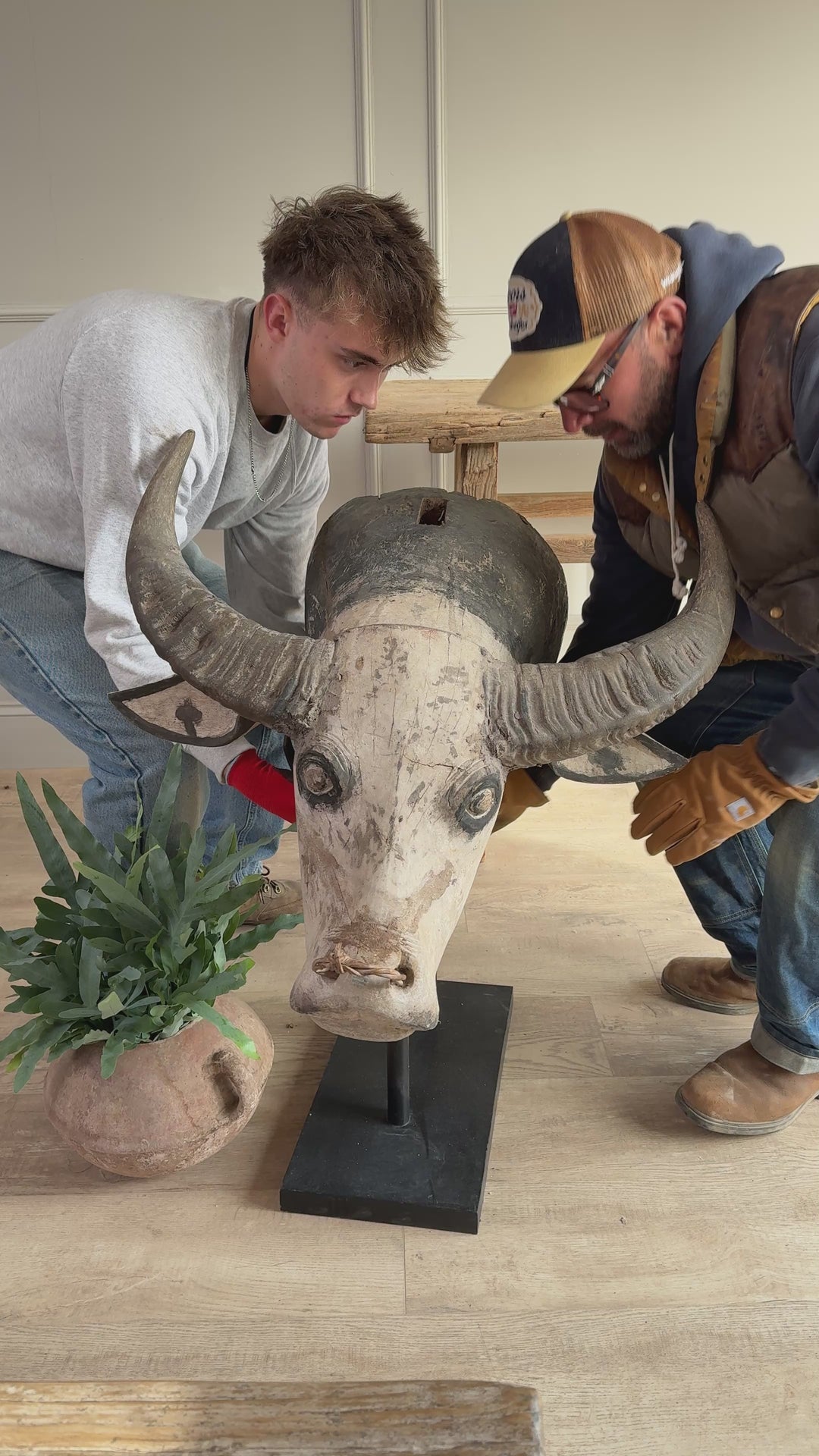 Large Antique Water Buffalo Head Sculpture