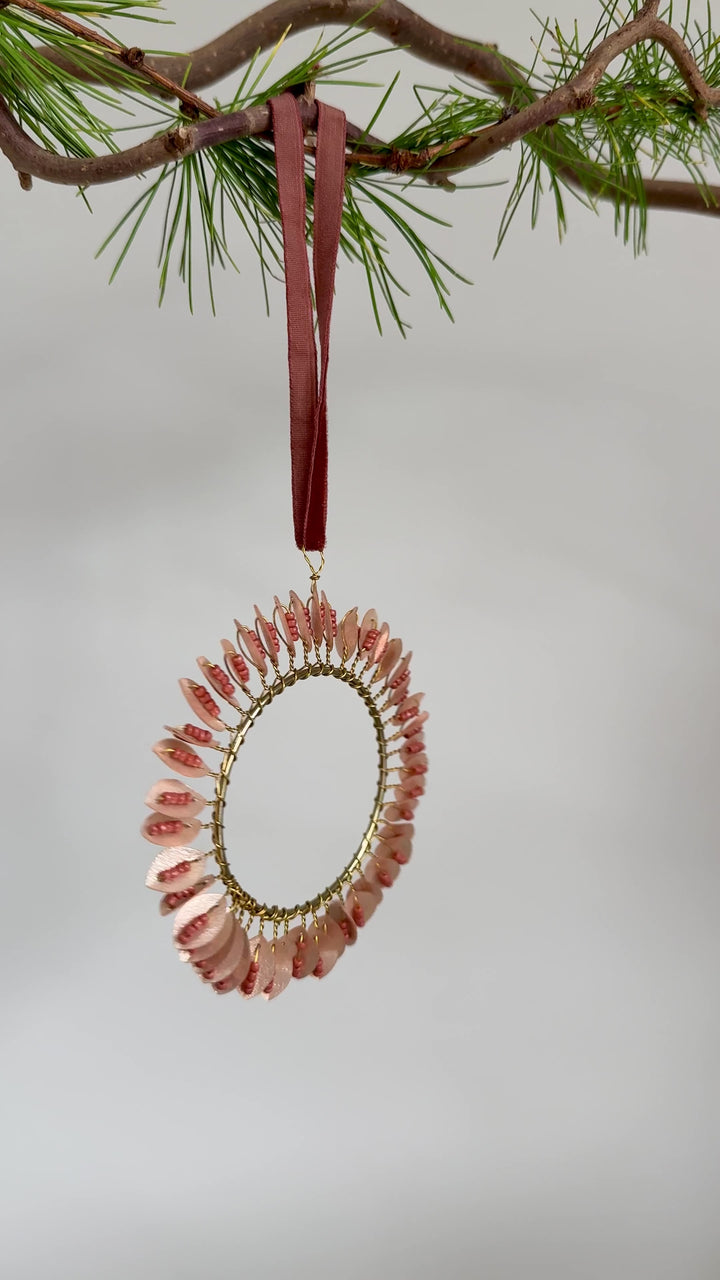 Gold Beaded Leaf Wreath Christmas Decoration