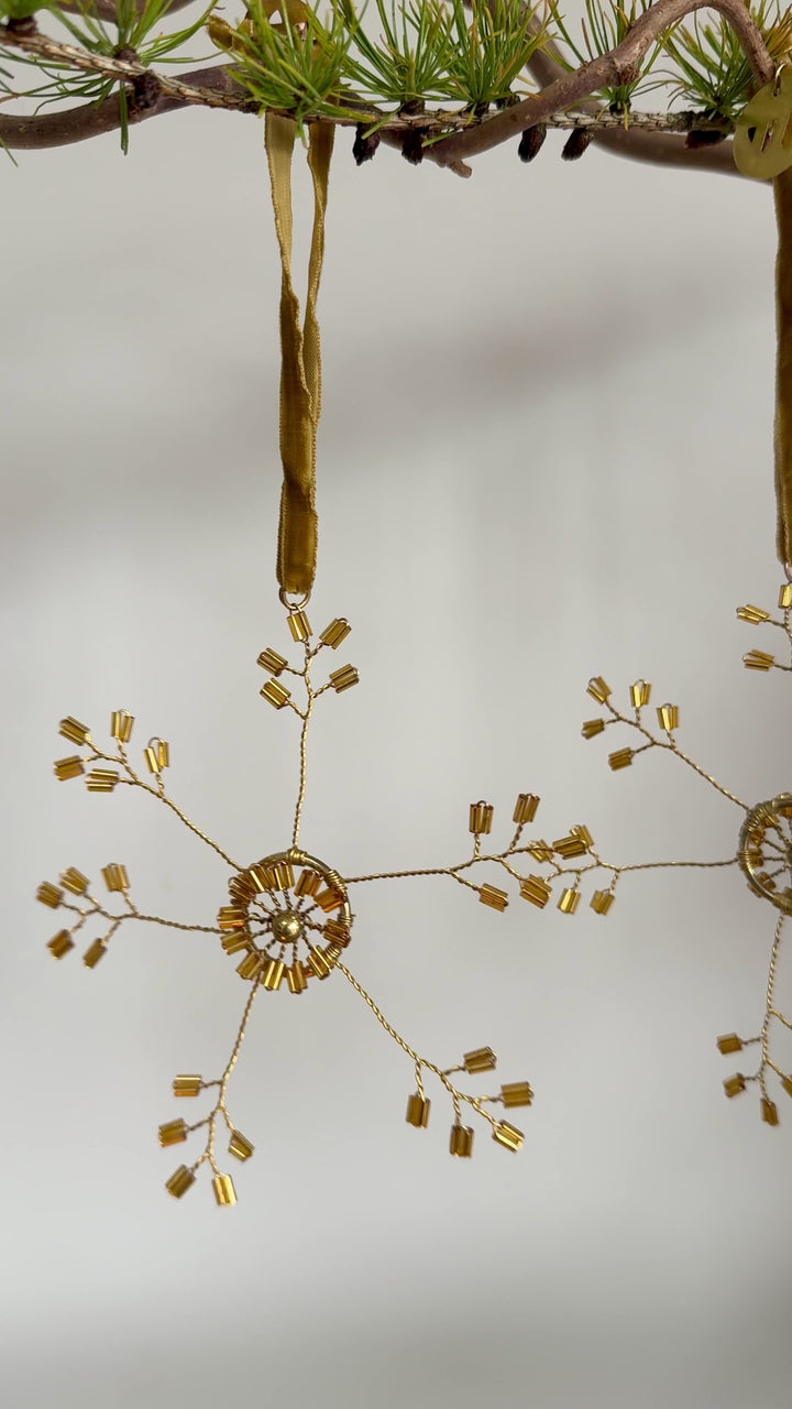 Gold Beaded Snowflake Christmas Decoration