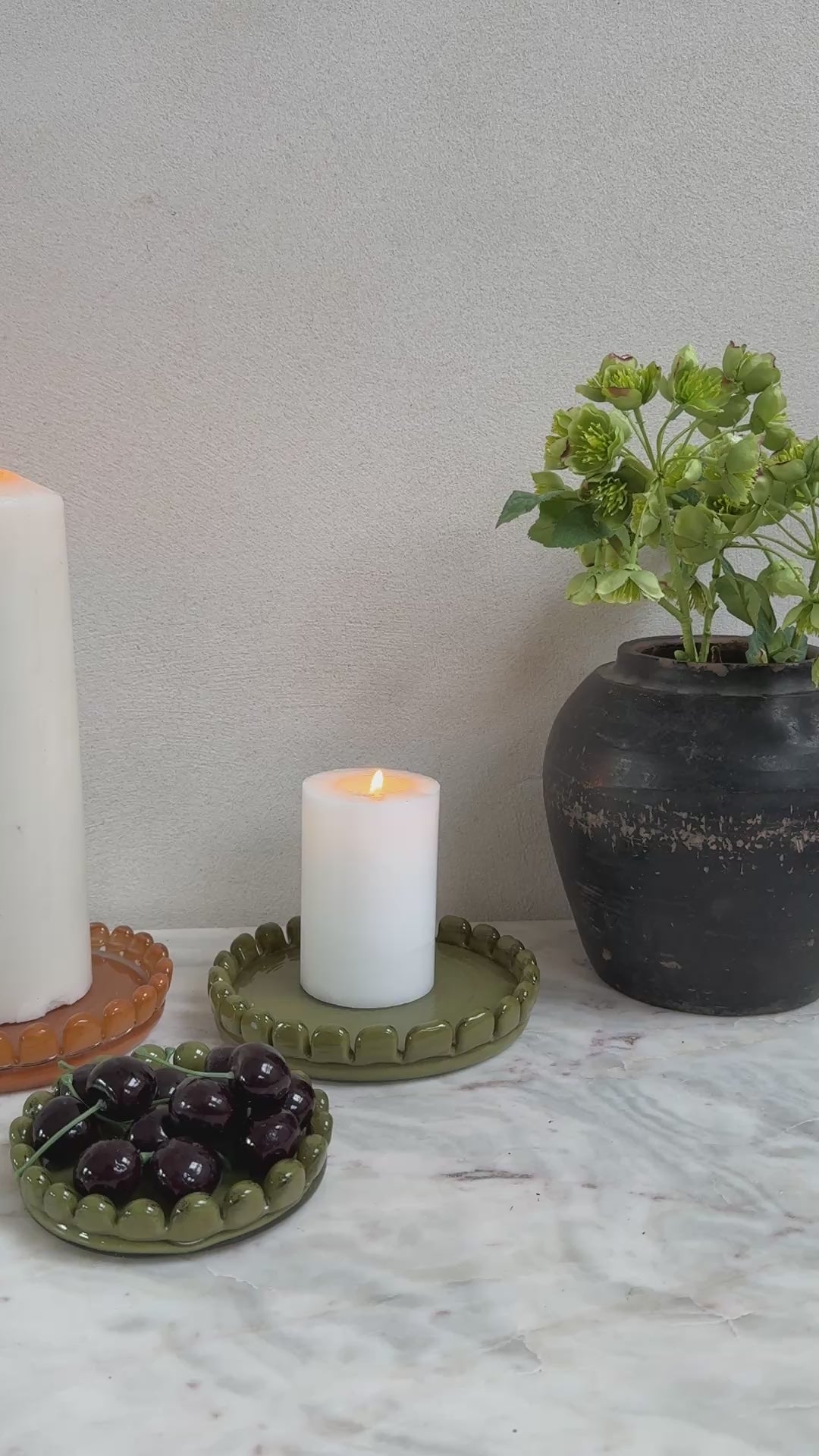 Glass candle holder plate | Small Green