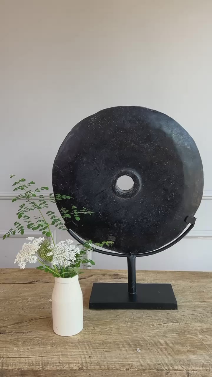 Antique Black Lava Stone Disc | Large