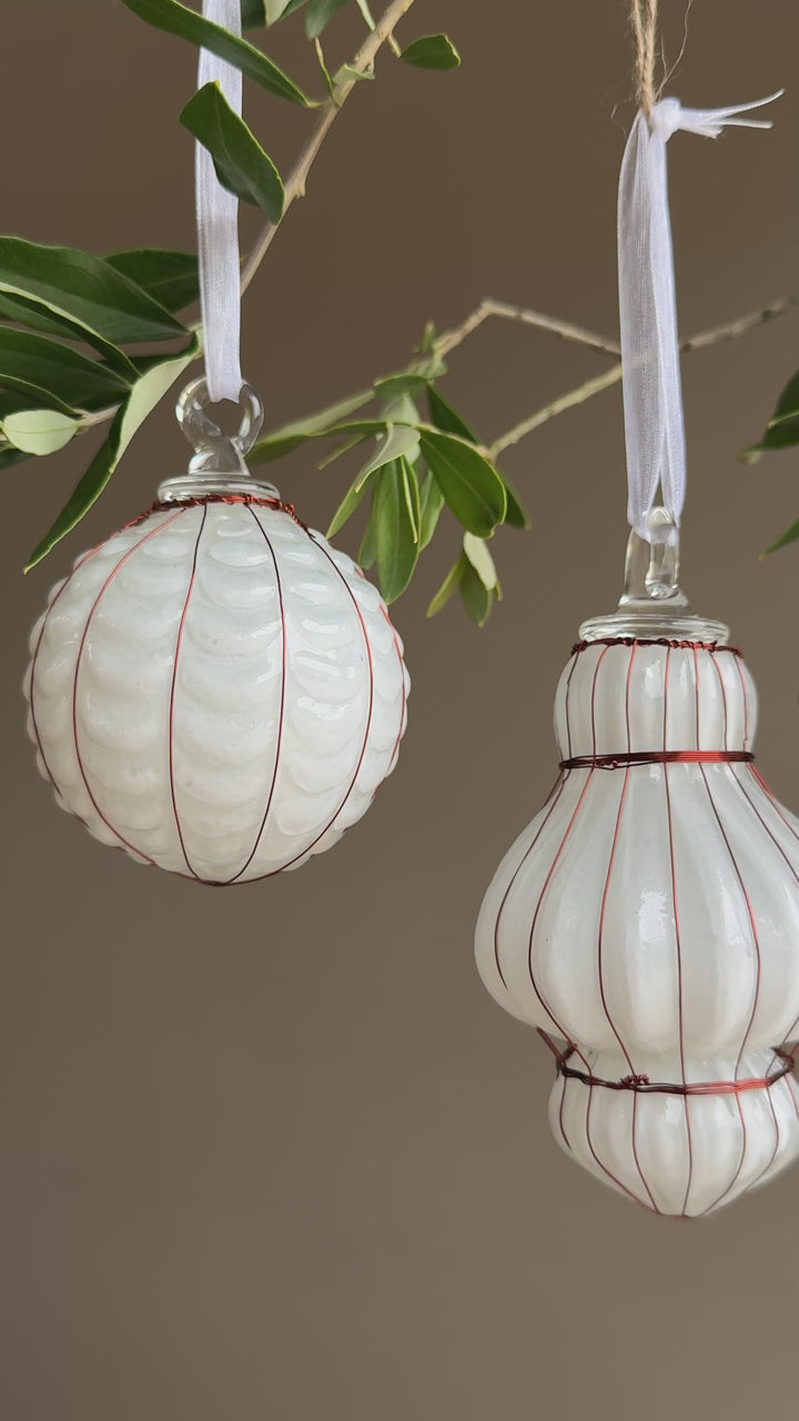 White Glass &amp; Copper Bauble Christmas Decoration