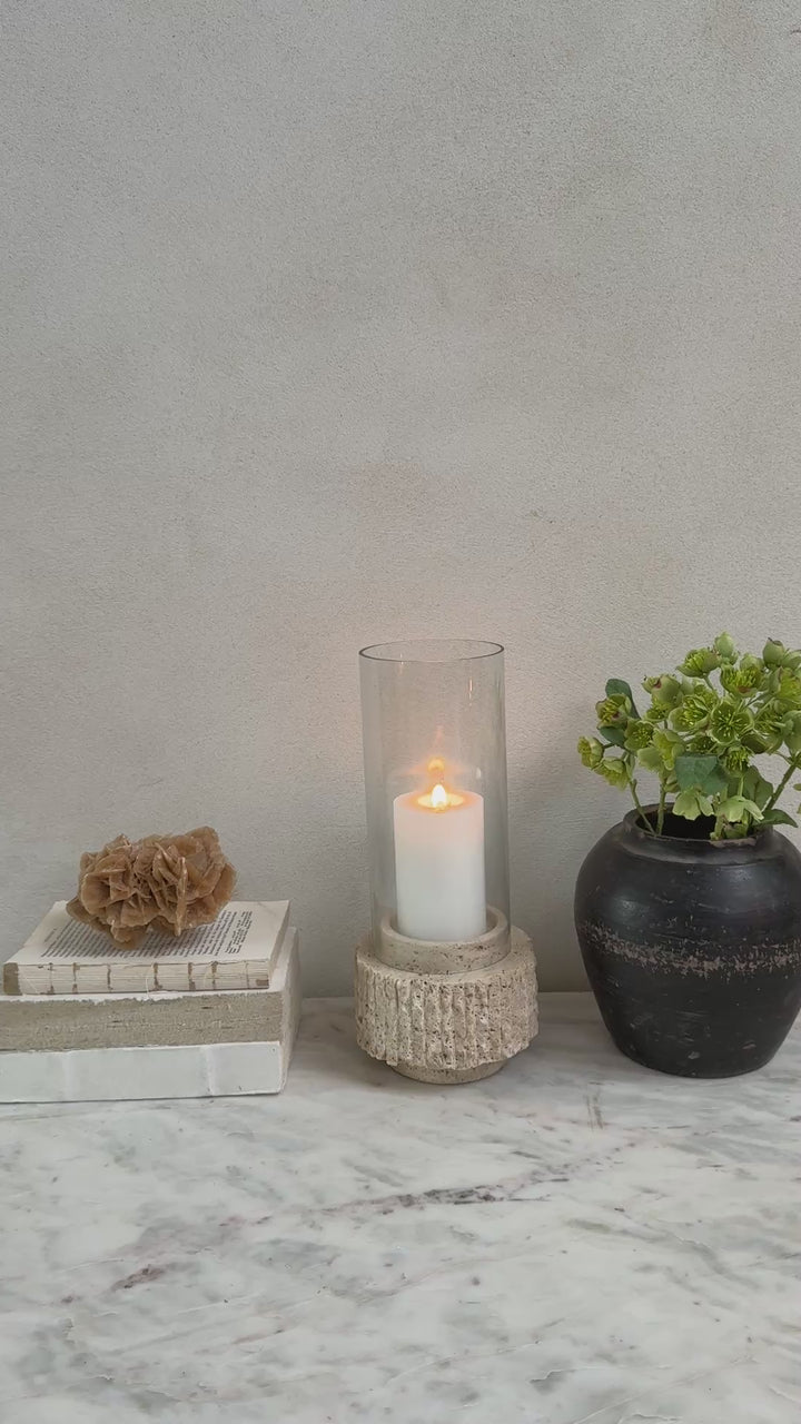 Travertine marble hurricane lantern