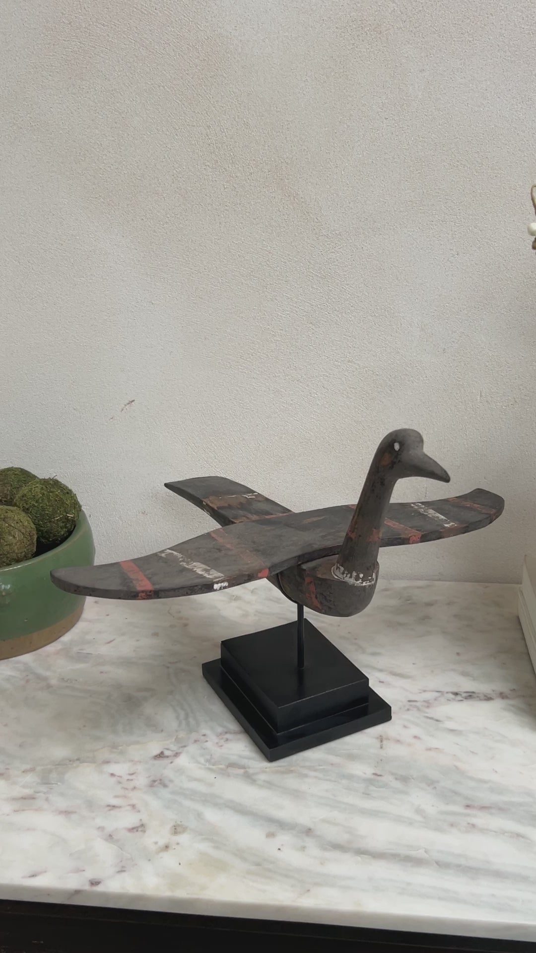 Antique Wooden Bird On Stand | Mentari