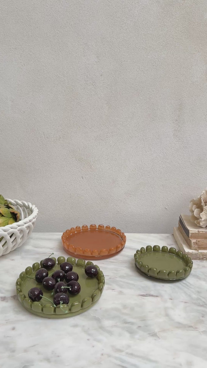 Glass candle holder plate | Large orange