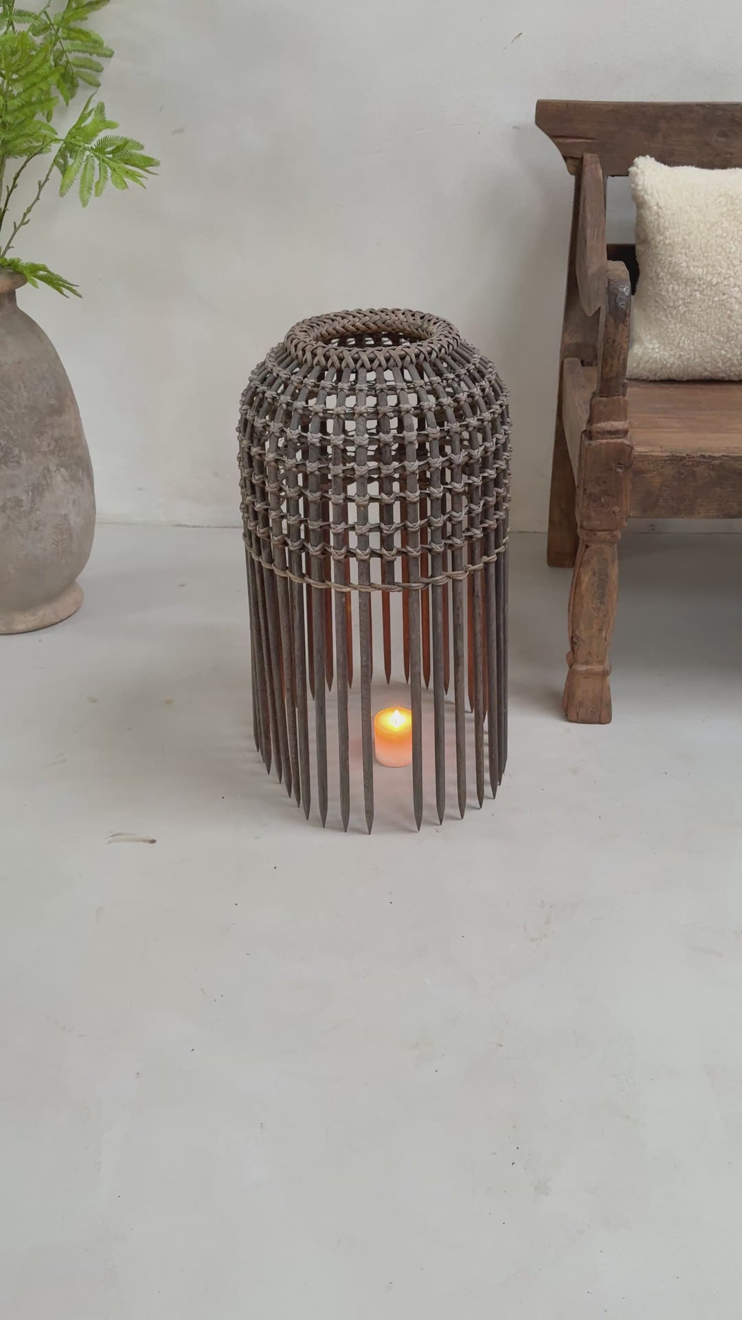 Vintage bamboo fishing trap lantern