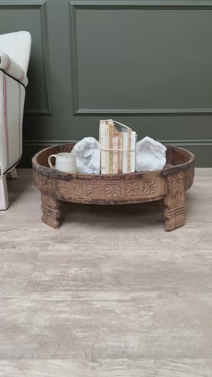 Antique Carved Round Chakki Coffee Table | Samual