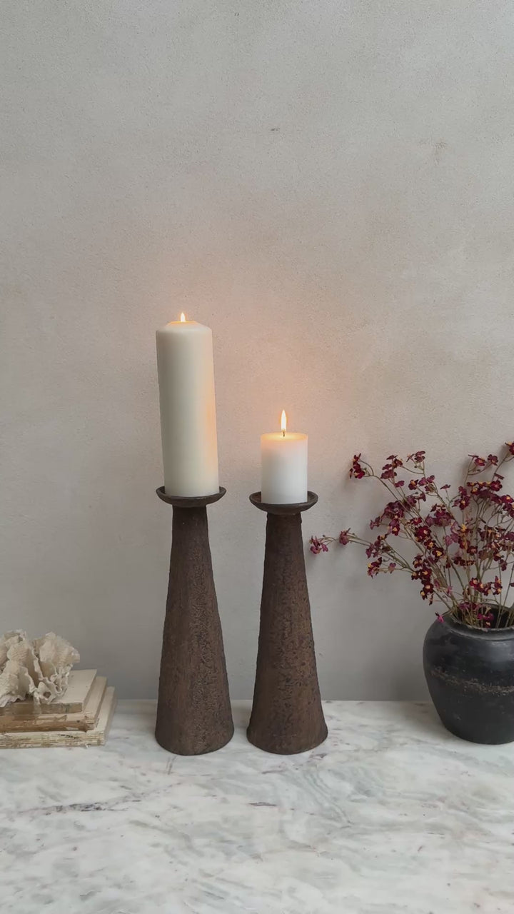 Large metal tapered pillar candle holder