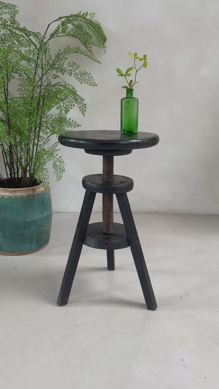 Vintage Black Round Top Screw Studio Stool