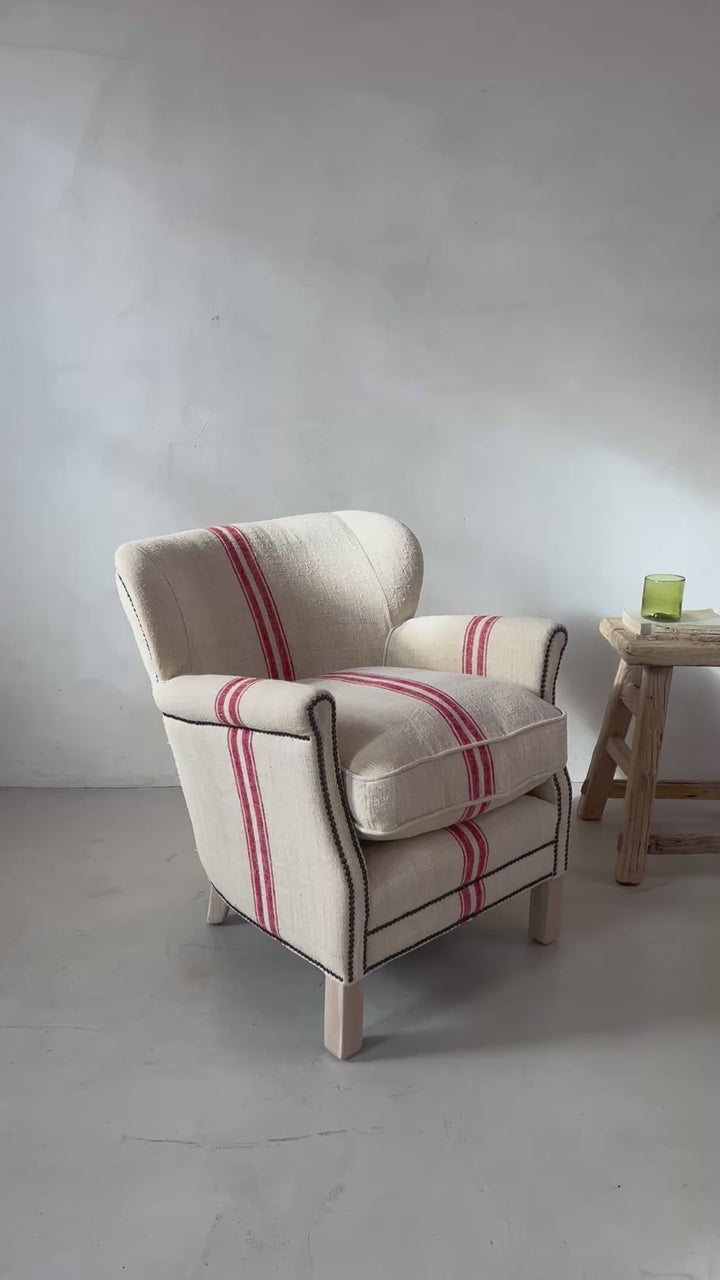 French Grain Sack Linen Armchair No:1