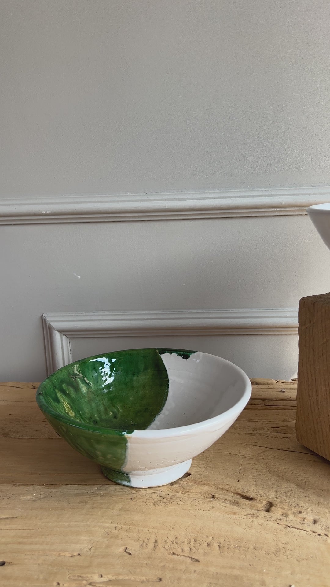 Moroccan Tamegroute Serving Bowl Green | White