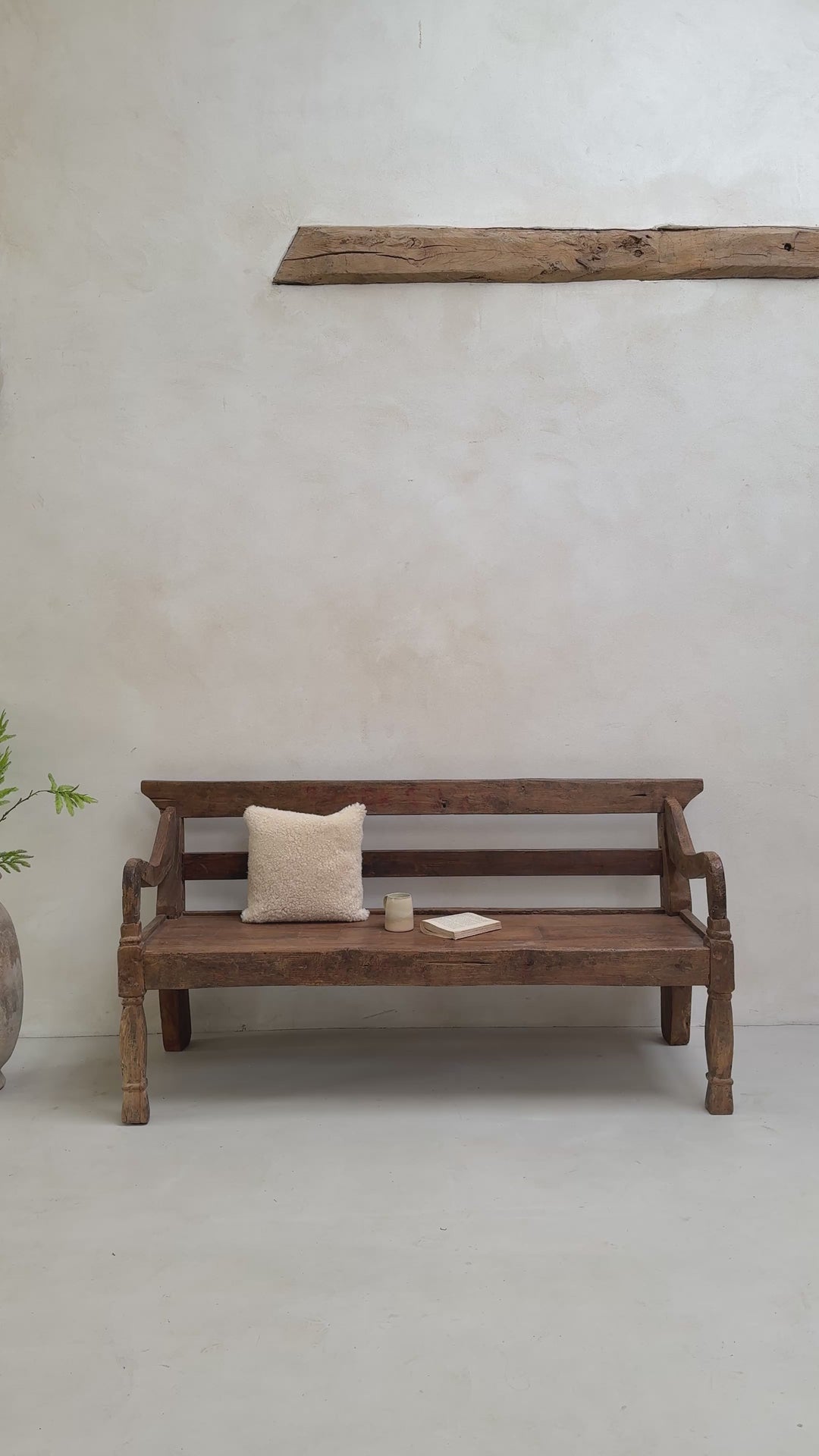 Large antique hand carved wooden bench