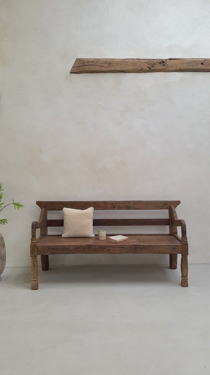 Large antique hand carved wooden bench