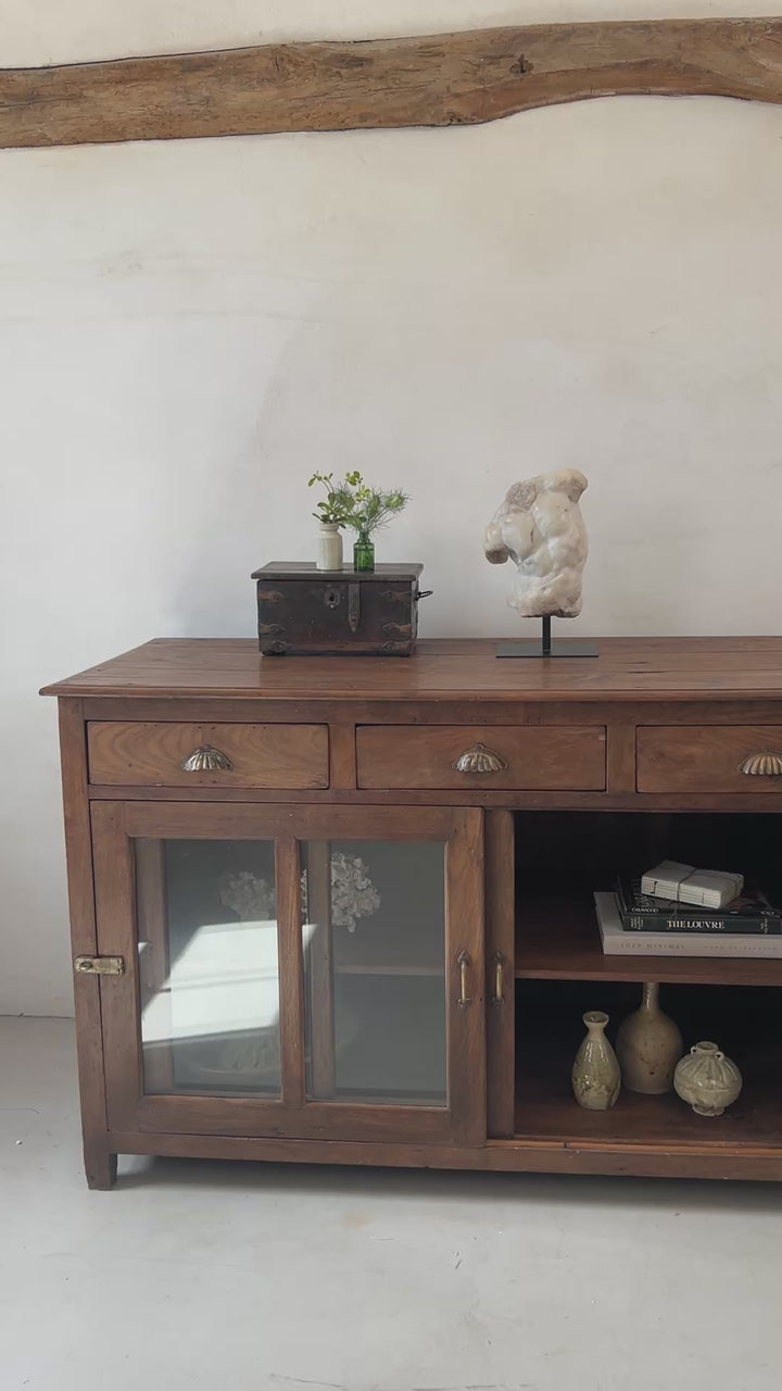 Antique Glazed Dark Wood Teak Sideboard With Drawers | Selena