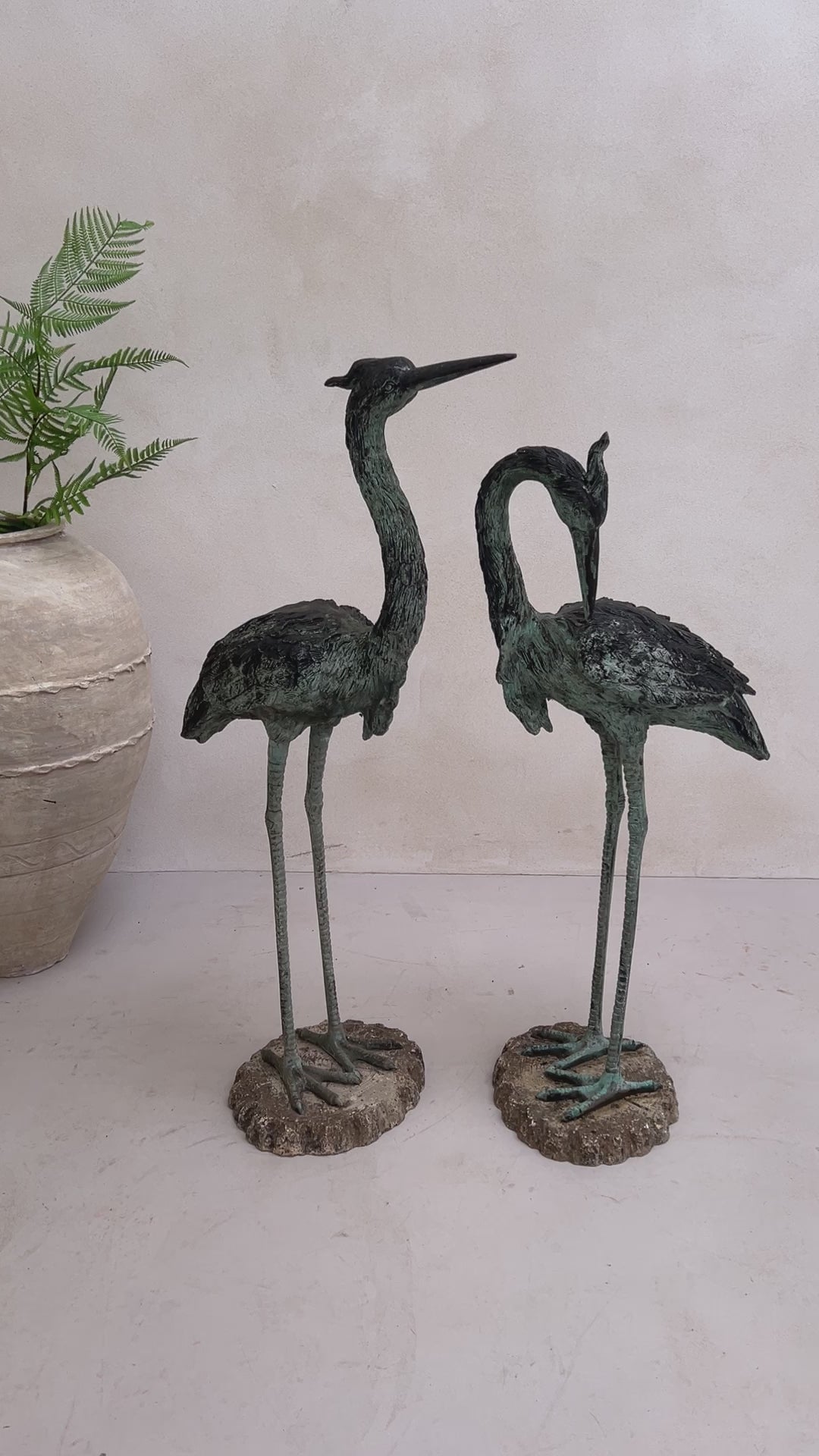 Pair of Decorative Antique Bronze Cranes