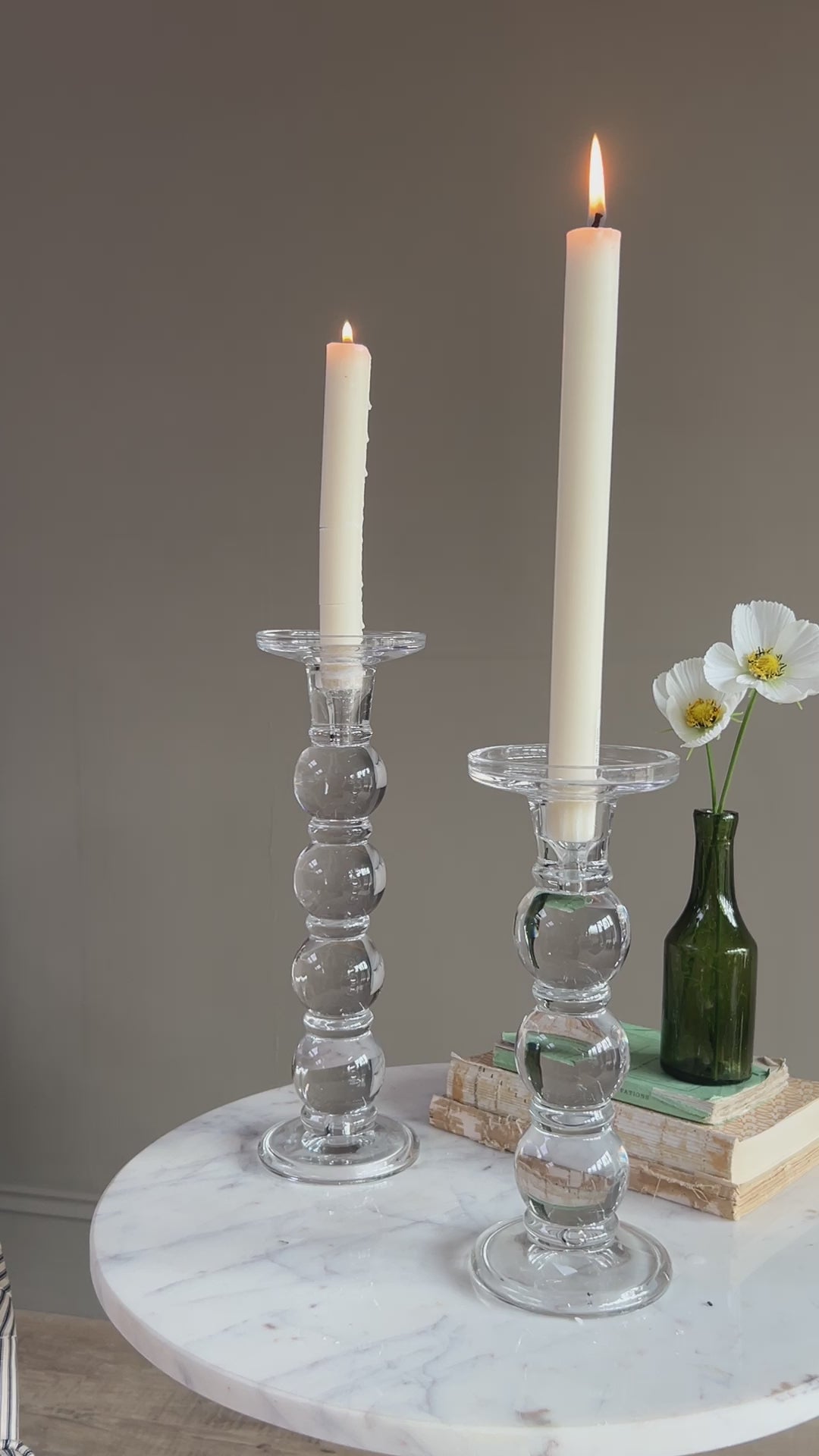Clear Glass Bobbin Candlestick 