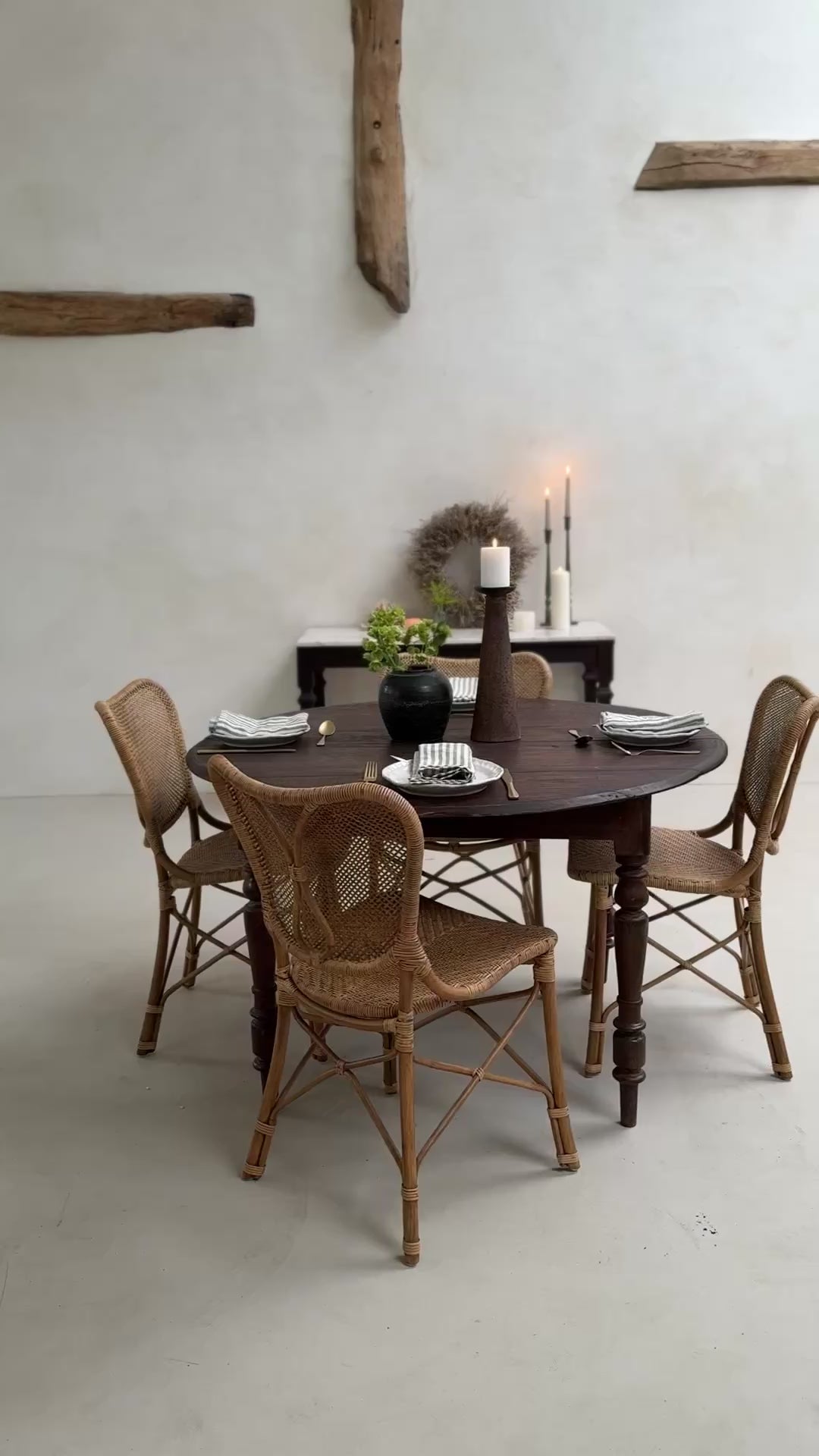 Vintage Circular Dark Wood Dining Table