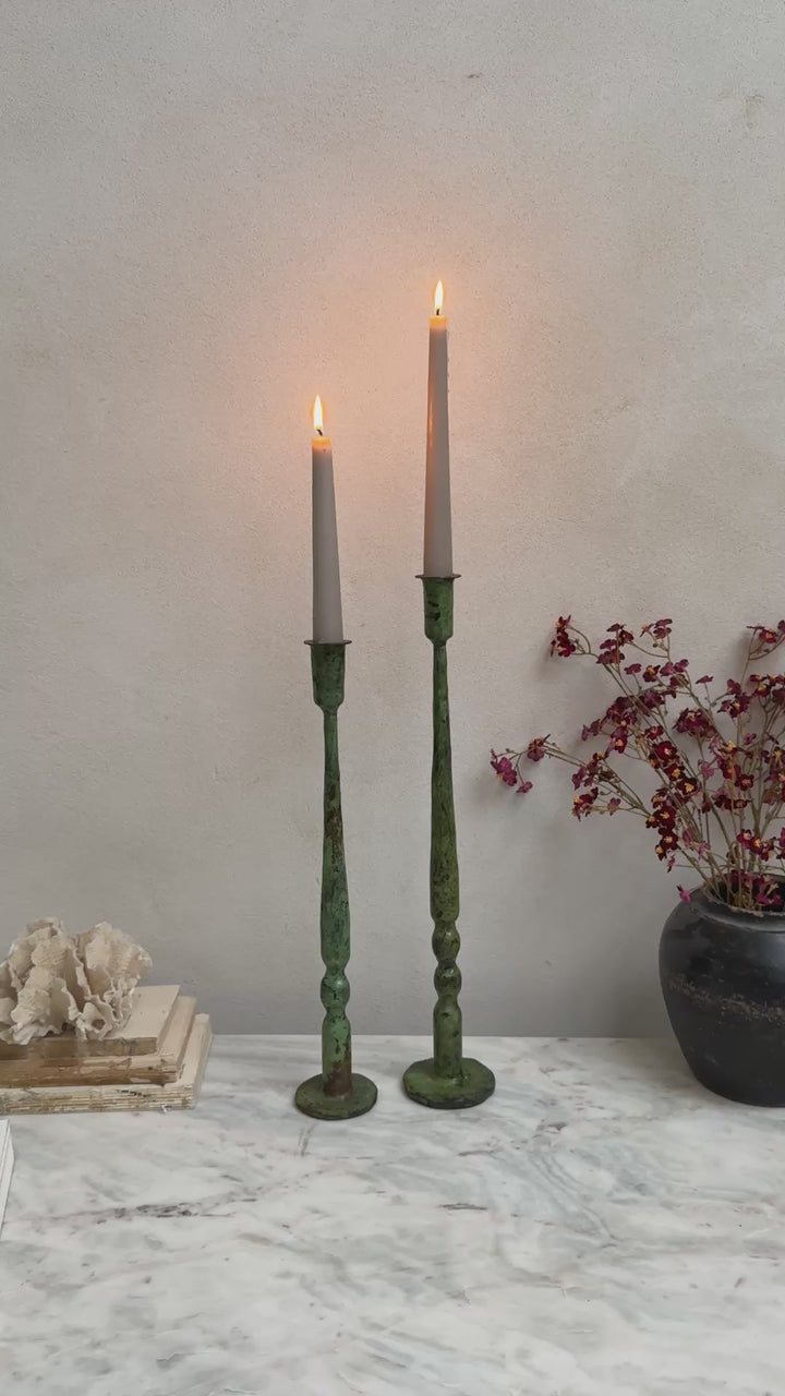 Rustic Green Iron Candlestick