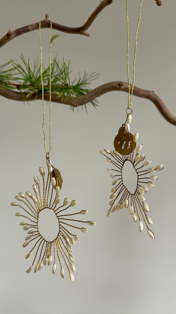 Gold Pearl Beaded Star Christmas Decoration