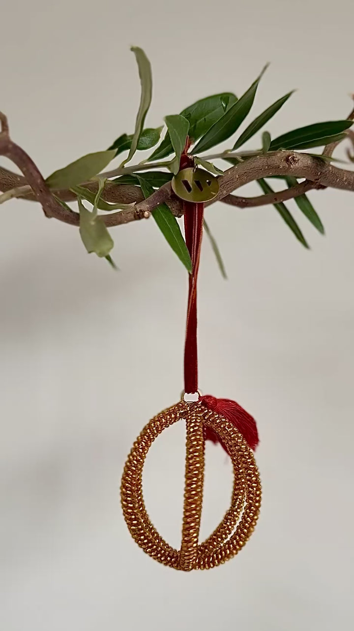 Gold Beaded Orb Christmas Decoration