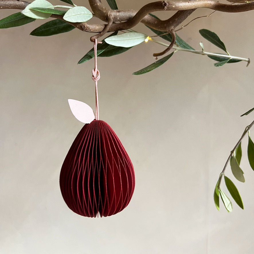 Honeycomb Pear Paper Ornament Red