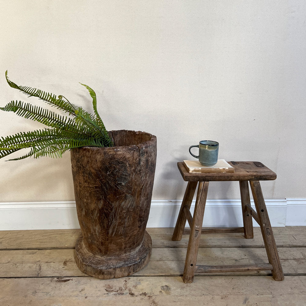 Antique rustic wooden mortar | Roshi