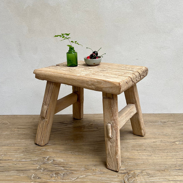 Rustic reclaimed wood Chatsworth footstool with aged natural timber finish