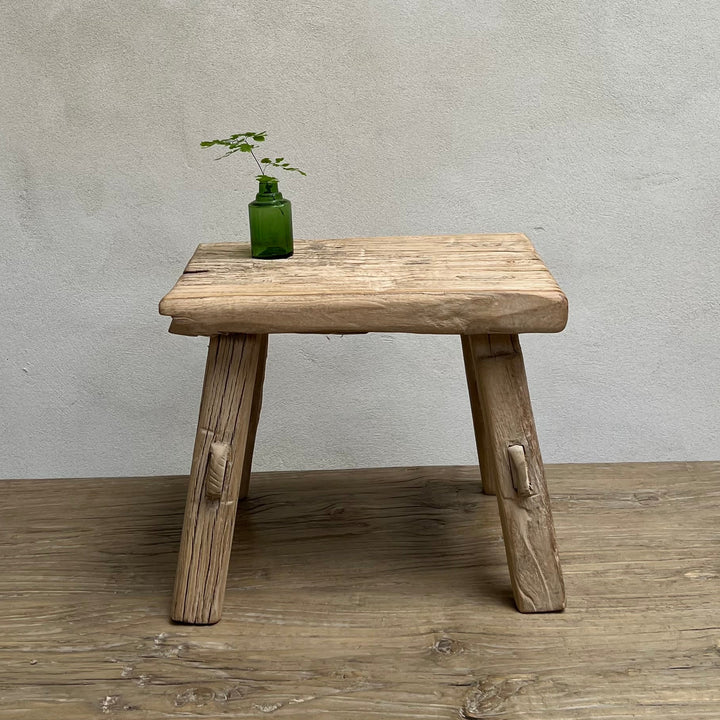 Rustic reclaimed wood Chatsworth footstool with aged natural timber finish