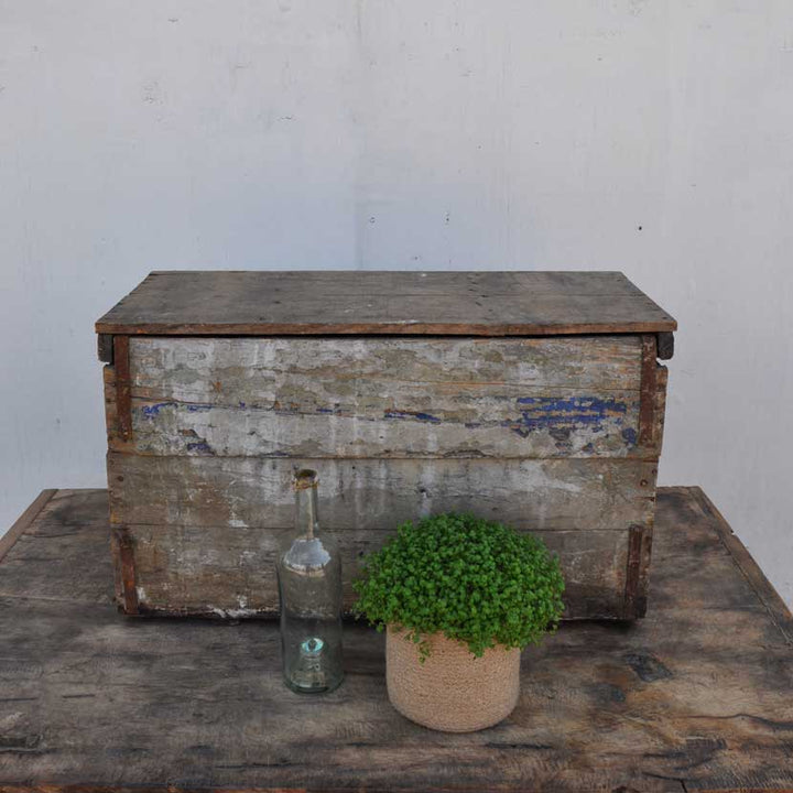 rustic vintage box of galvanised cans