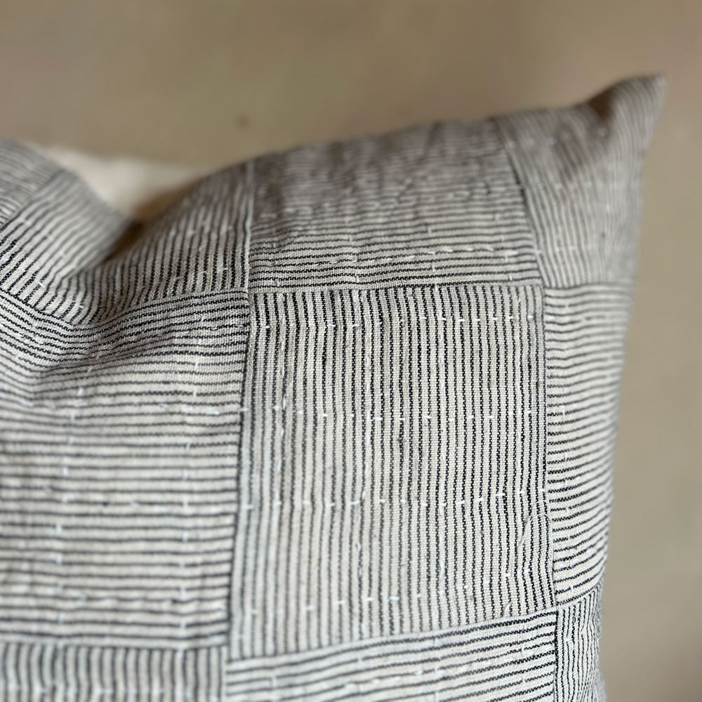 Indigo Stripe patchwork cushion