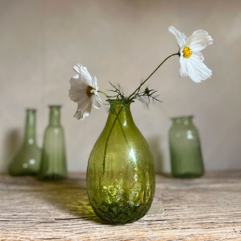 Patterned Recycled Glass Vase Green