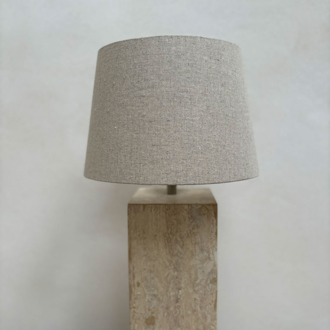 Travertine table lamp with linen shade