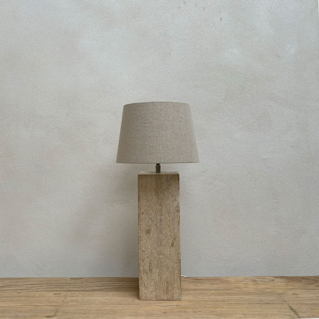 Travertine table lamp with linen shade