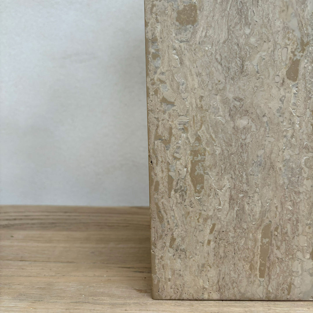 Travertine table lamp with linen shade