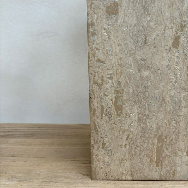 Travertine table lamp with linen shade