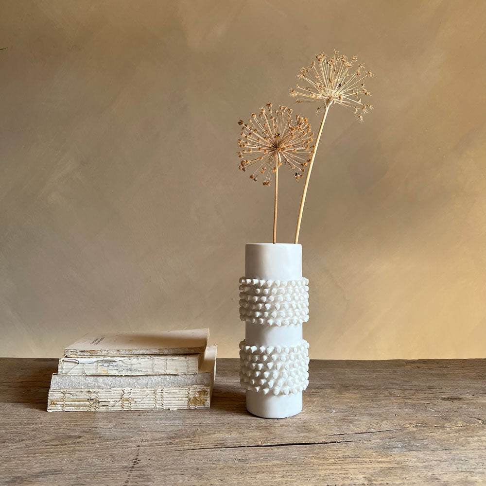 White texture banded vase | 20cm