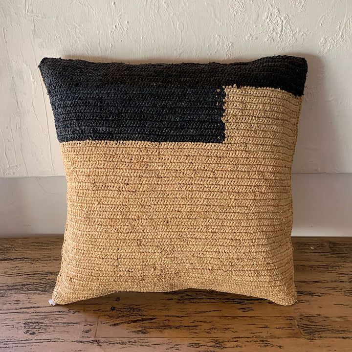 Woven Seagrass Abstract Cushion | Blue Black