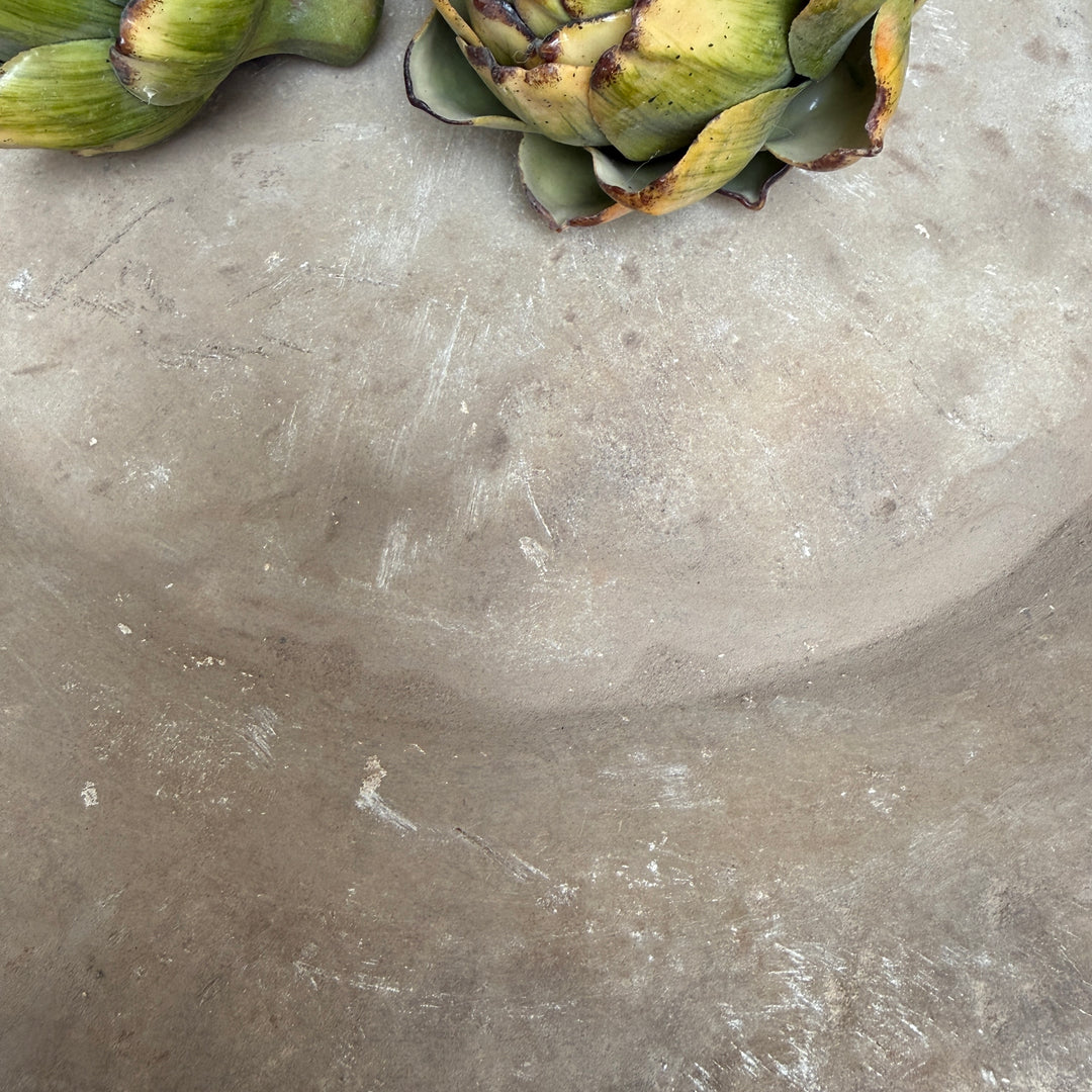 antique indian serving platter surface details featuring fruit and vegetables 