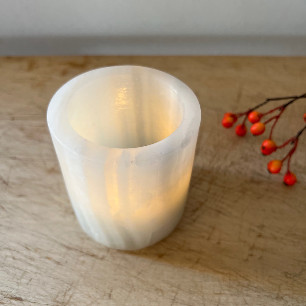 White onyx candle holder
