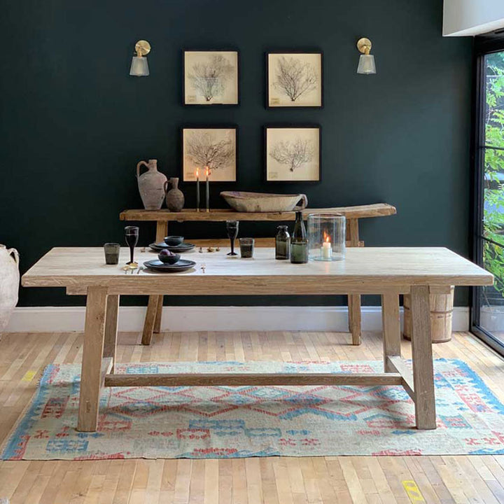 Whitewashed Reclaimed Elm dining bench | Snowdon